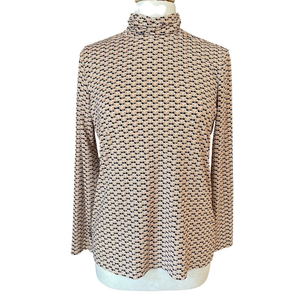 J McLaughlin Nora Turtleneck Top Geometric French Girl Retro Preppy Equestrian-M